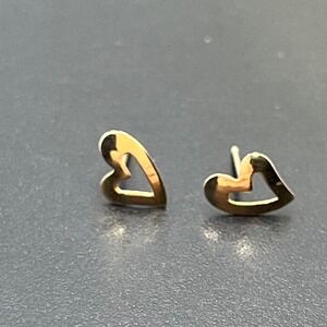 14k Yellow Gold Open Heart Pierced Stud Earrings‎